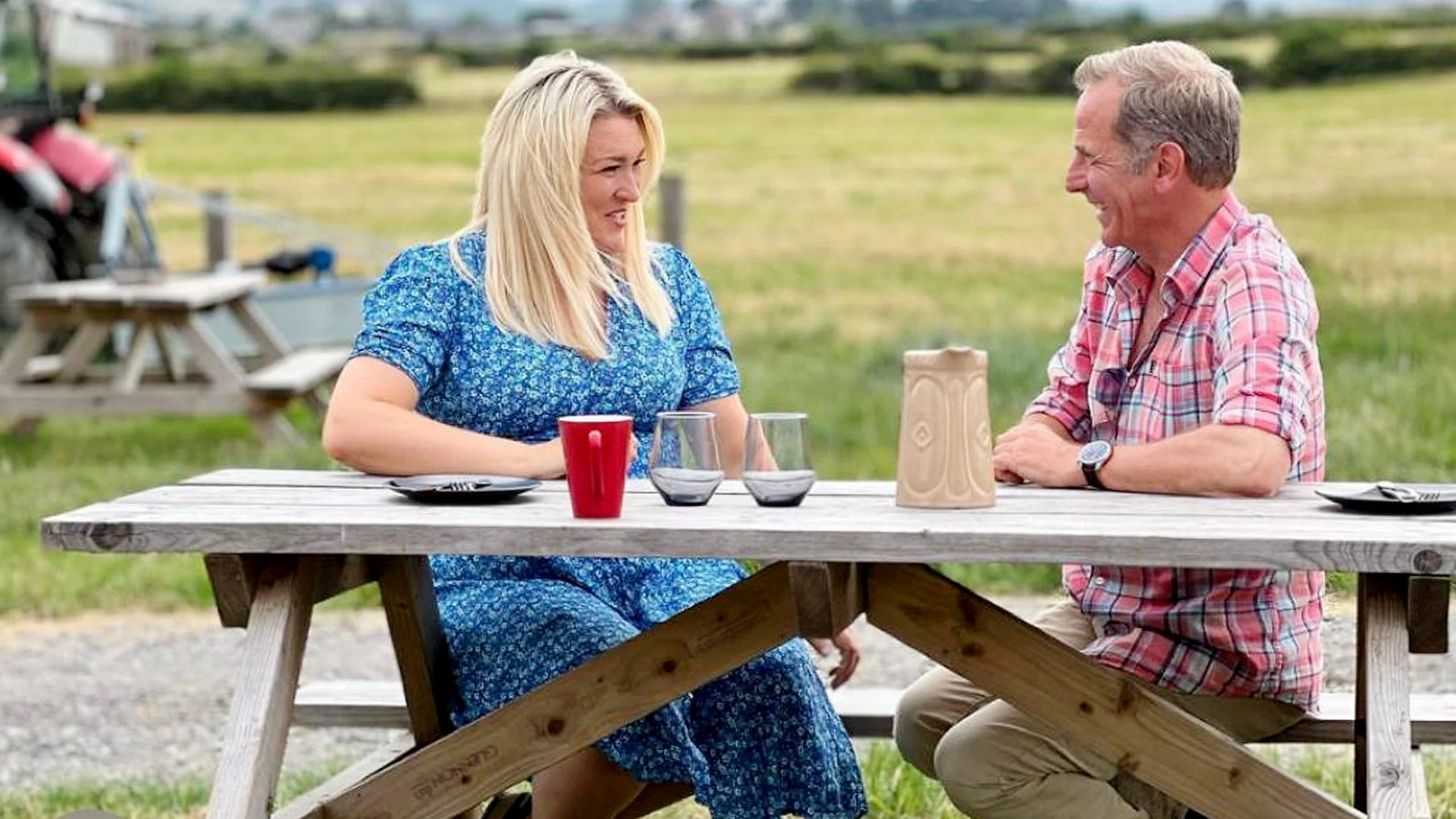 Sara Davies with Robson Green in Teesdale