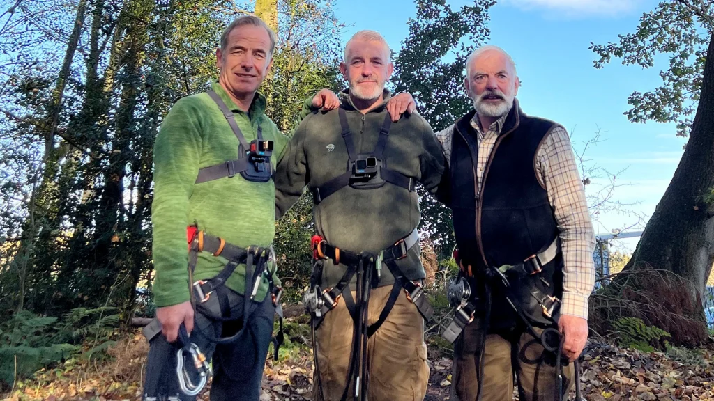 Robson Green, his brother David and his uncle Matheson standing in a forest