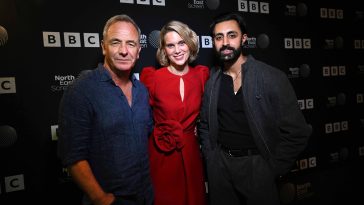 Robson Green, Liz White and Gurjeet Singh, the stars of the brand-new BBC daytime detective series, The Northumbria Mysteries, at a premiere screening at Newcastle upon Tyne on Thursday 15 October 2026.
