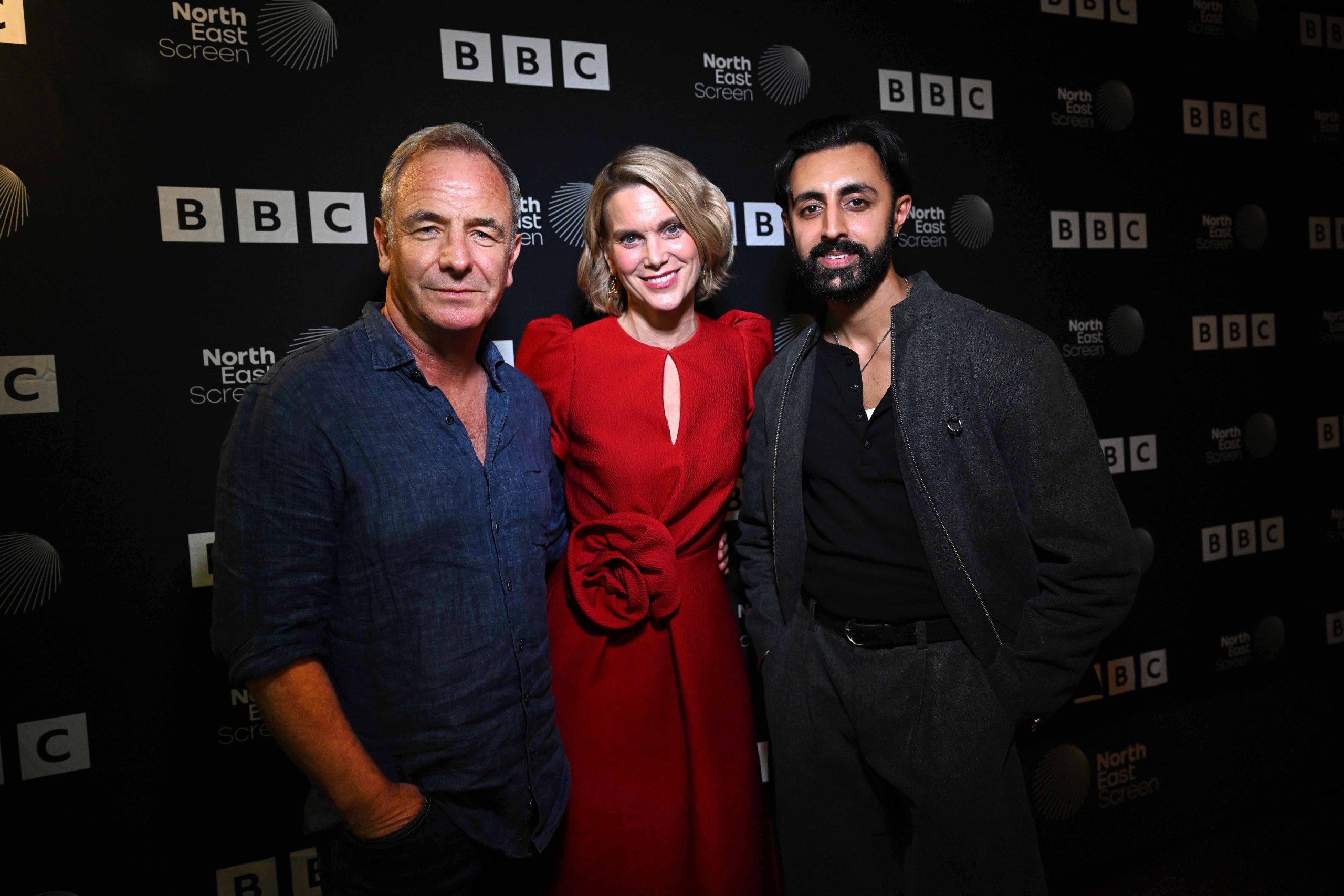 Robson Green, Liz White and Gurjeet Singh, the stars of the brand-new BBC daytime detective series, The Northumbria Mysteries, at a premiere screening at Newcastle upon Tyne on Thursday 15 October 2026.